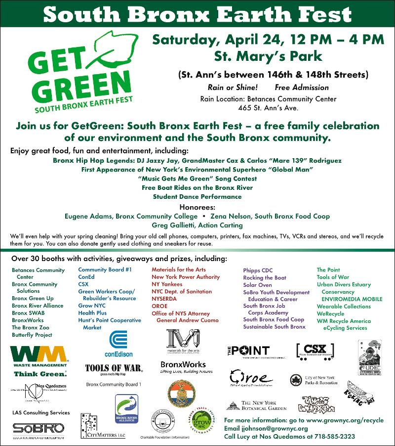 April 24: GetGreen Earth Fest South Bronx