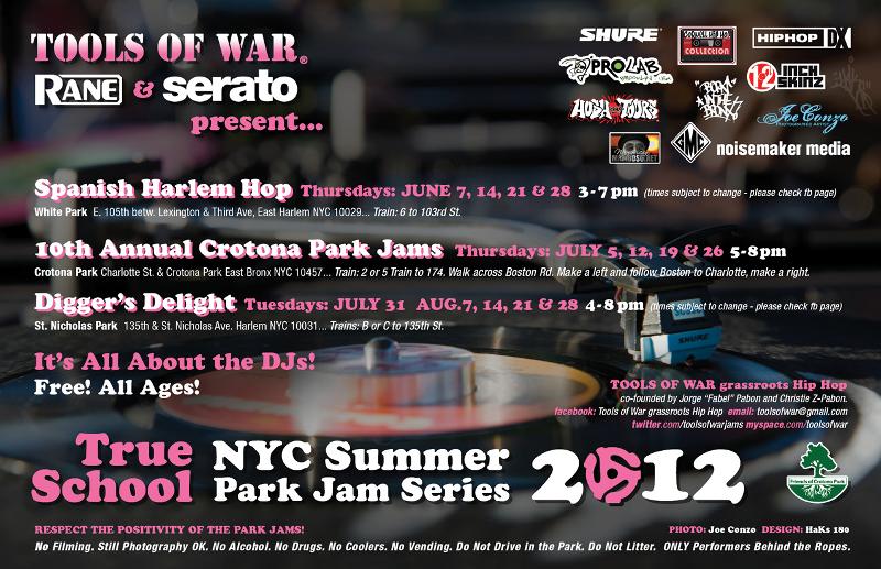 2012 Tools of War True School NYC Summer Park Jams flyer back