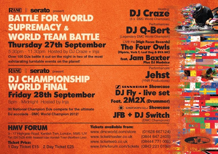 2012 DMC World DJ Championships Sept. 27 & 28 @ HMV Forum London
