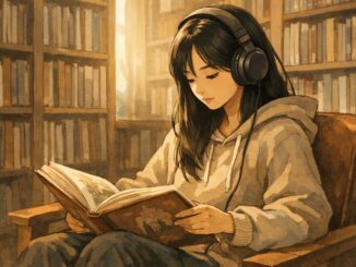 female korean student in a library